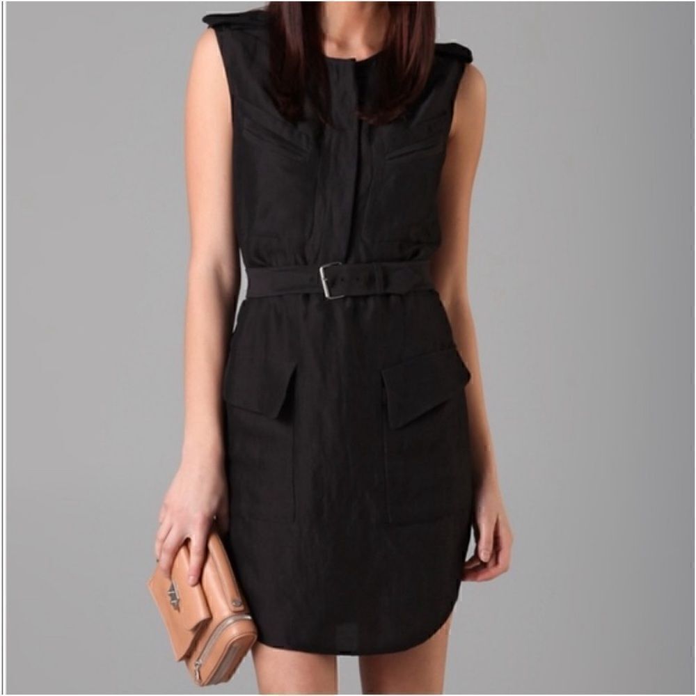 3.1 Phillip Lim black open back safari linen blend dress size 2
